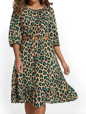 New york  & company Leopard-Print Cut-Out Midi Dress